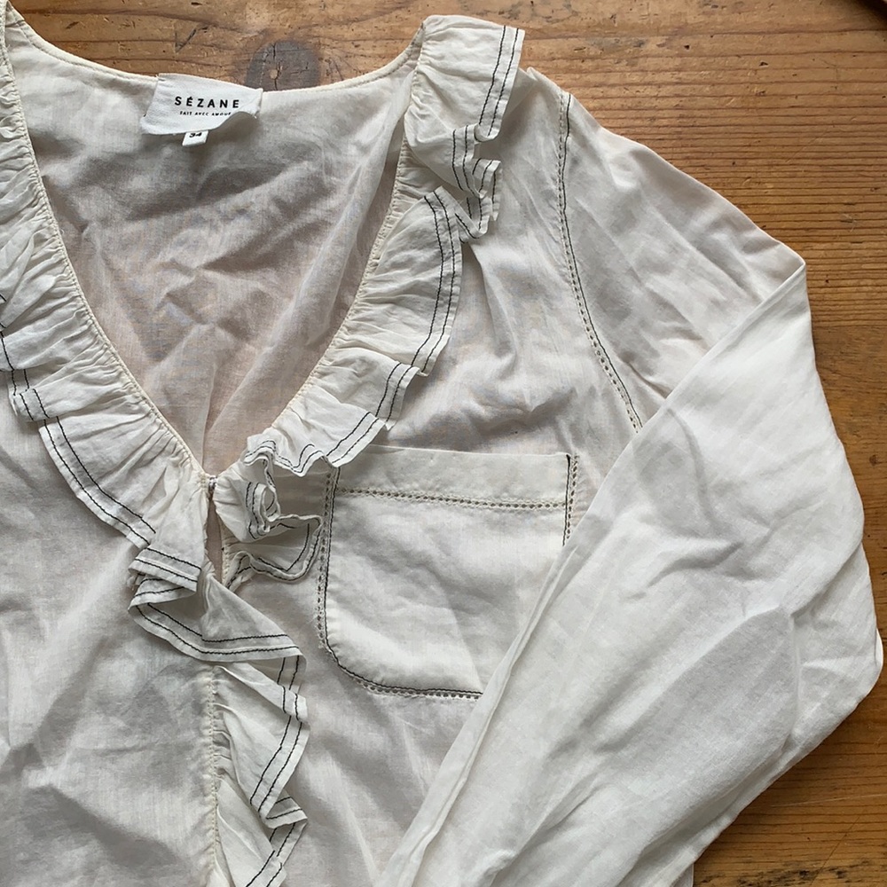 White Ruffled Sezane Shirt